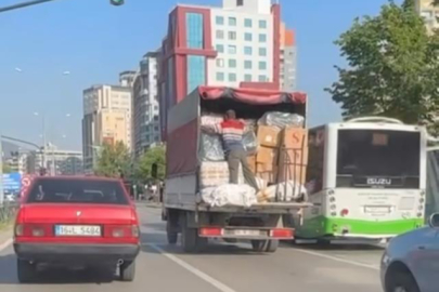 Bursa'da tehlikeli taşımacılık kamerada