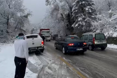 Bursa'da kar yağışıyla hayat durdu...İlçe yolları kapandı